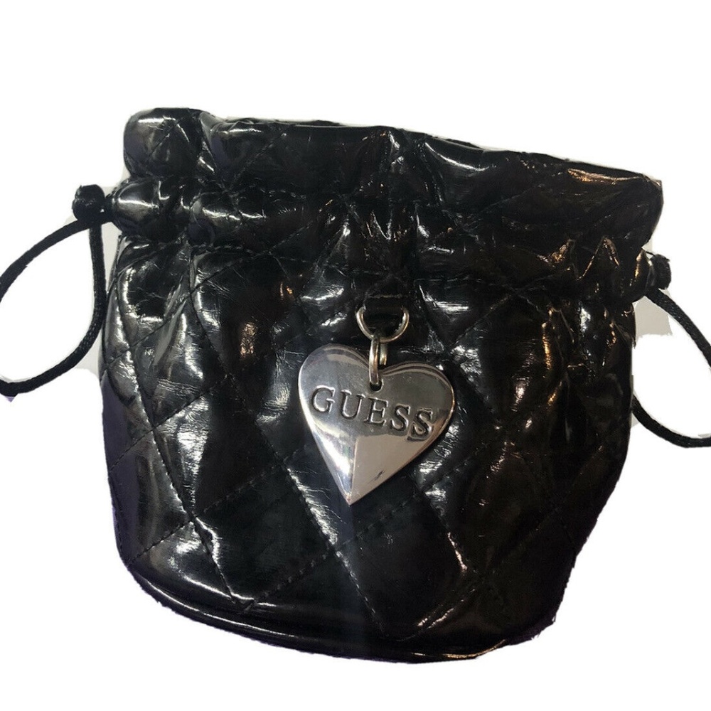 Guess Make Up Pouches Bag Holder Black Patent Leather